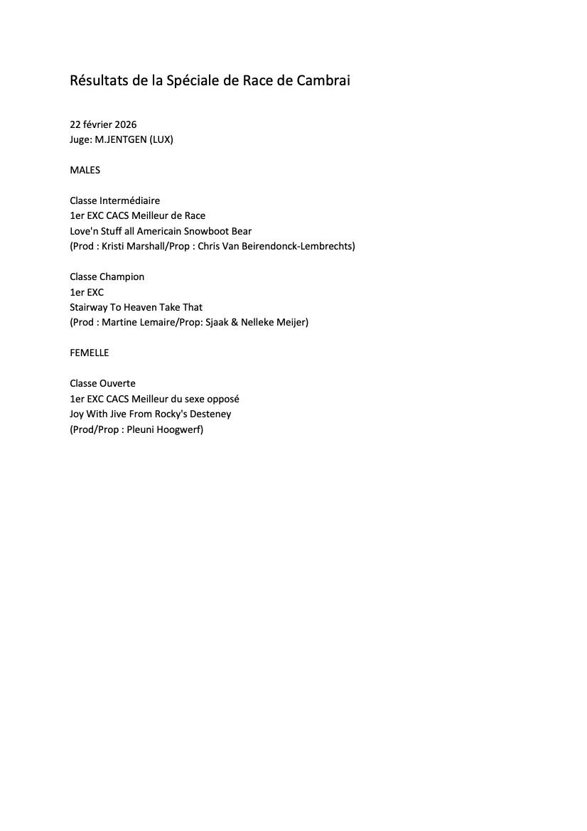 Re sultats de la spe ciale de race de cambrai